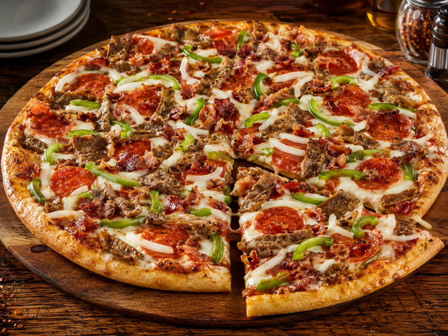 Loaded Pepperoni Bacon and Gyro Pizza